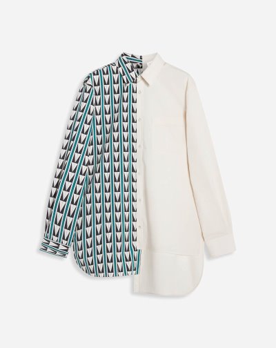 Kosele Lanvin Dual-print Shirts With Art Deco-inspired Triangles Panske Zelene Béžové | SK85518