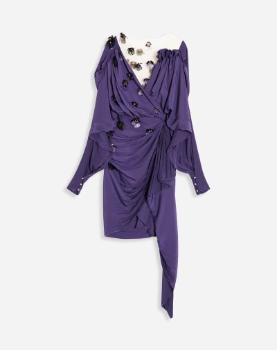 Saty Lanvin Kratke Draped Long-sleeve Saty With Embroidery Damske Nachový | SK76689
