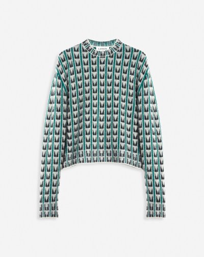 Svetre Lanvin Round Neck Jacquard Svetrove Saty With Art Deco-inspired Triangles Panske Zelene | SK51525