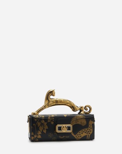Tasky Lanvin Kozene Rateau Pencil Cat Bag Damske Čierne Zlate | SK29419