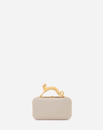 Tasky Lanvin Satin Cat Minaudiere Damske Biele | SK90462